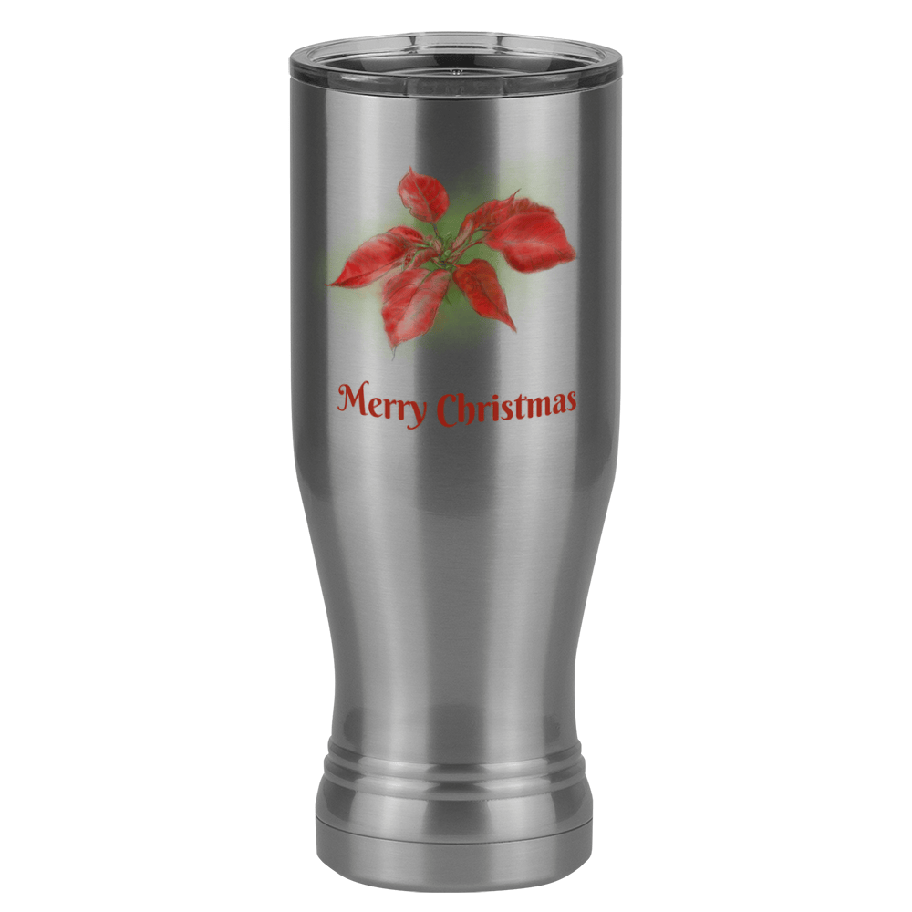 Personalized Christmas Poinsettia Tumbler, Pilsner Tumbler with Lid, White 20 oz Polar Camel, Stainless Steel, Vacuum Insulated - Front Print - Front View