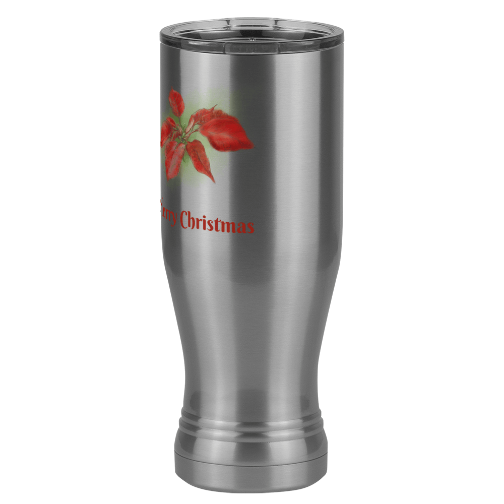 Personalized Christmas Poinsettia Tumbler, Pilsner Tumbler with Lid, White 20 oz Polar Camel, Stainless Steel, Vacuum Insulated - Front Print - Front Right View