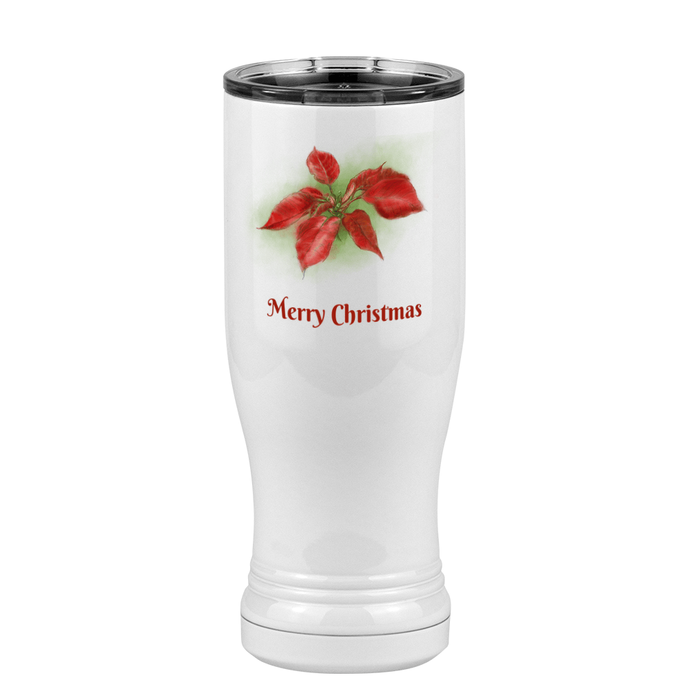 Personalized Christmas Poinsettia Tumbler, Pilsner Tumbler with Lid, White 14 oz Polar Camel, Stainless Steel, Vacuum Insulated - Front Print - Front View