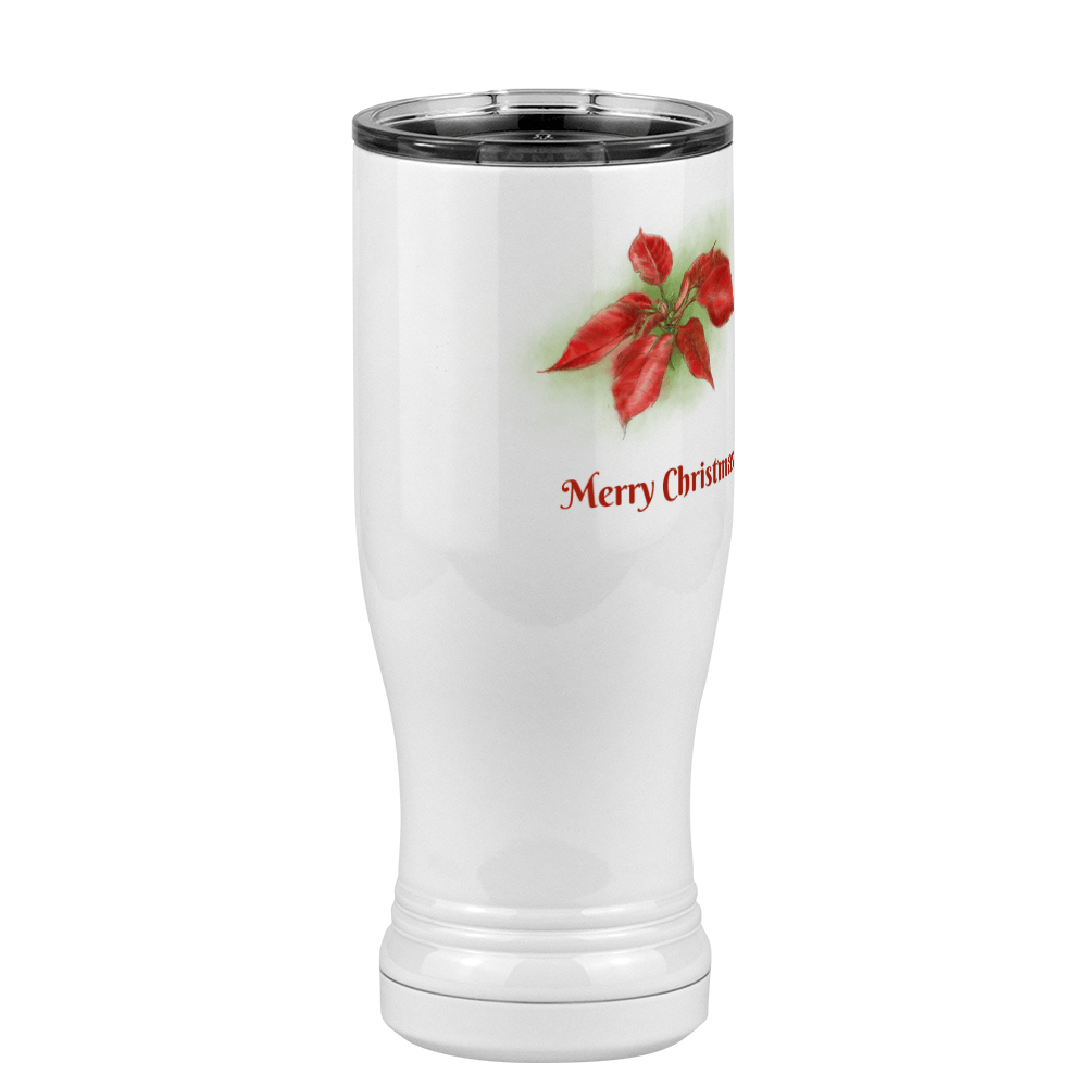 Personalized Christmas Poinsettia Tumbler, Pilsner Tumbler with Lid, White 14 oz Polar Camel, Stainless Steel, Vacuum Insulated - Front Print - Front Left View
