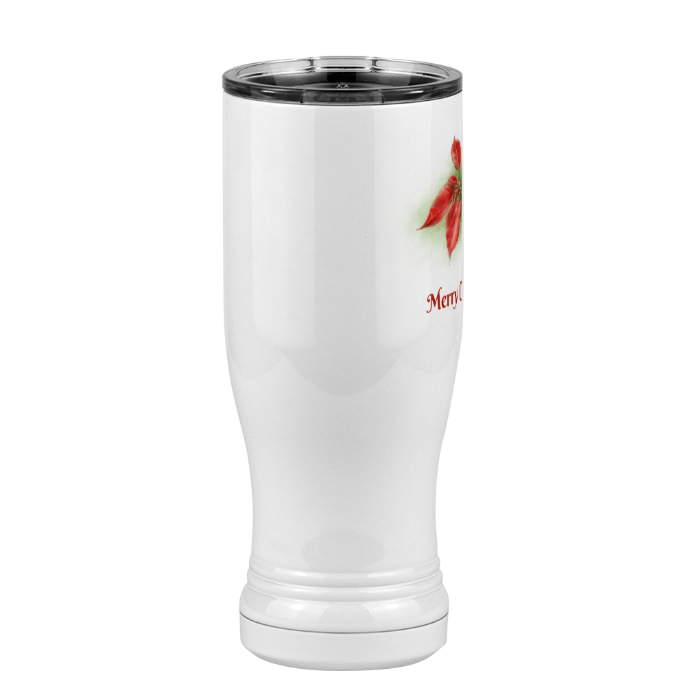 Personalized Christmas Poinsettia Tumbler, Pilsner Tumbler with Lid, White 14 oz Polar Camel, Stainless Steel, Vacuum Insulated - Front Print - Left View