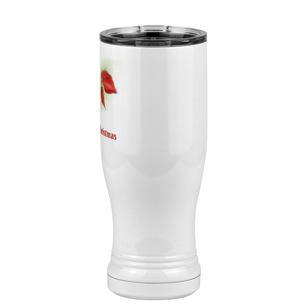 Personalized Christmas Poinsettia Tumbler, Pilsner Tumbler with Lid, White 14 oz Polar Camel, Stainless Steel, Vacuum Insulated - Front Print - Right View