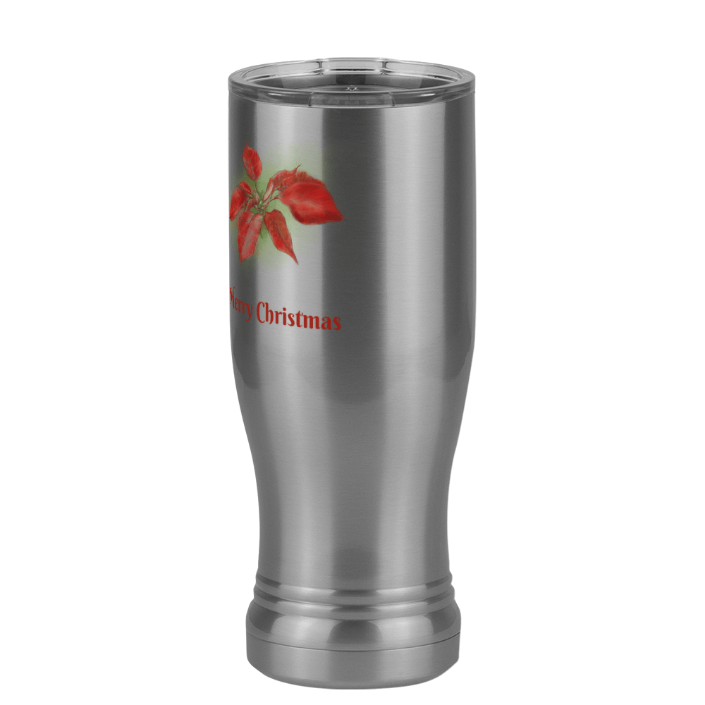 Personalized Christmas Poinsettia Tumbler, Pilsner Tumbler with Lid, White 14 oz Polar Camel, Stainless Steel, Vacuum Insulated - Front Print - Front Right View