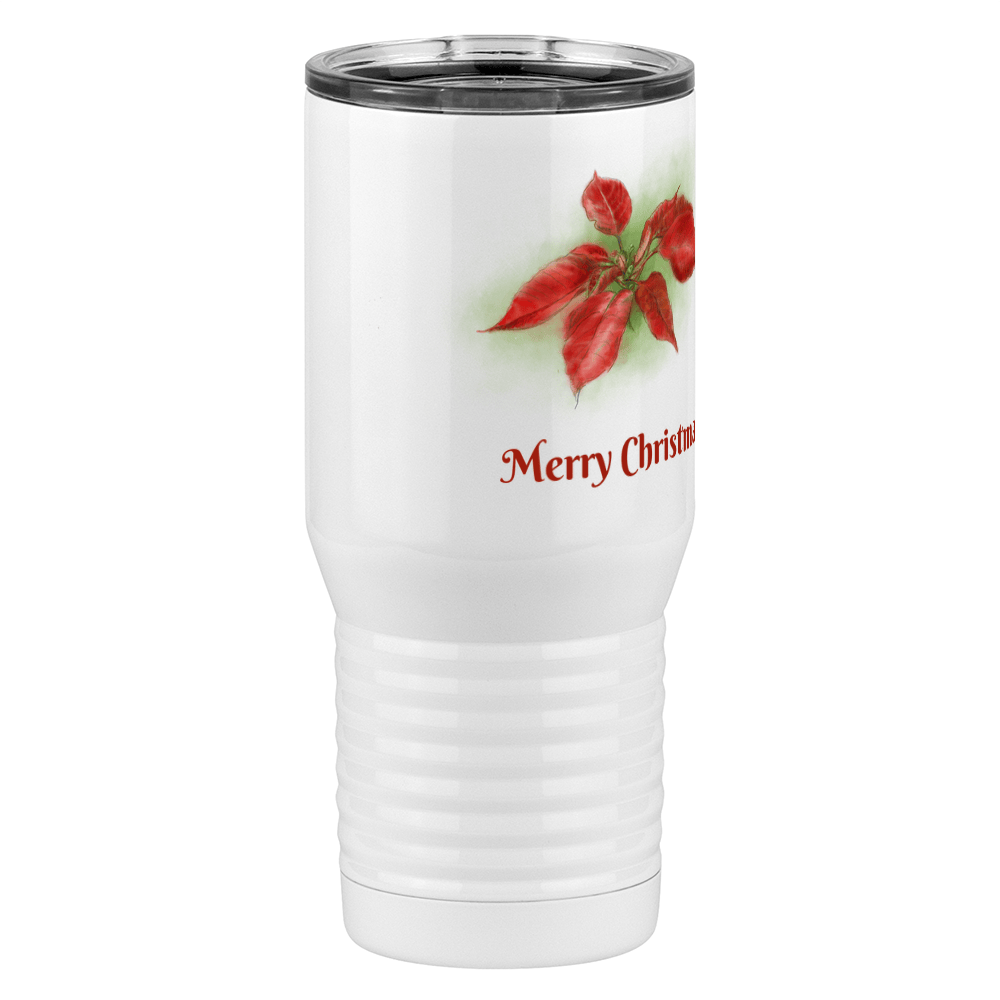 Personalized Christmas Poinsettia Tumbler, Tall Travel Coffee Mug, White 20 oz Polar Camel, Stainless Steel, Vacuum Insulated - Front Print - Front Left View