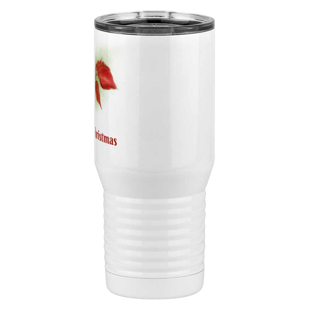Personalized Christmas Poinsettia Tumbler, Tall Travel Coffee Mug, White 20 oz Polar Camel, Stainless Steel, Vacuum Insulated - Front Print - Right View