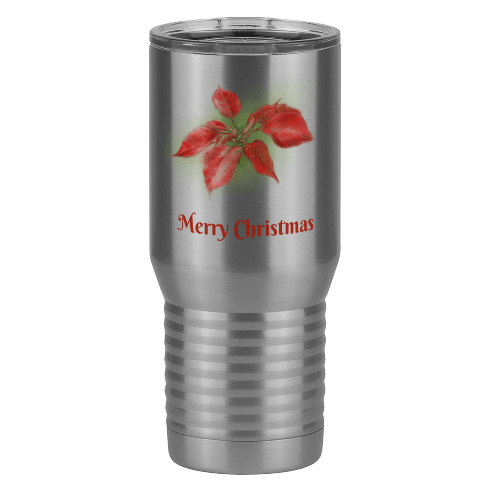 Personalized Christmas Poinsettia Tumbler, Tall Travel Coffee Mug, White 20 oz Polar Camel, Stainless Steel, Vacuum Insulated - Front Print - Front View