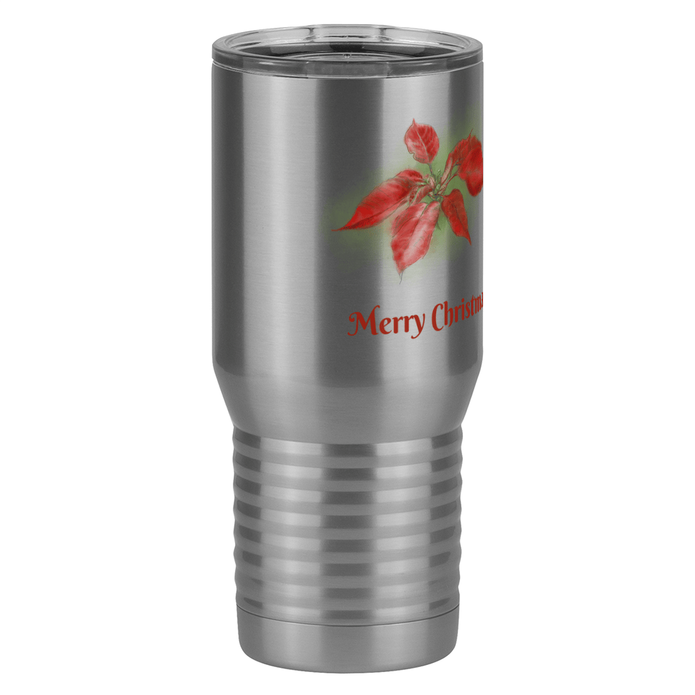 Personalized Christmas Poinsettia Tumbler, Tall Travel Coffee Mug, White 20 oz Polar Camel, Stainless Steel, Vacuum Insulated - Front Print - Front Left View