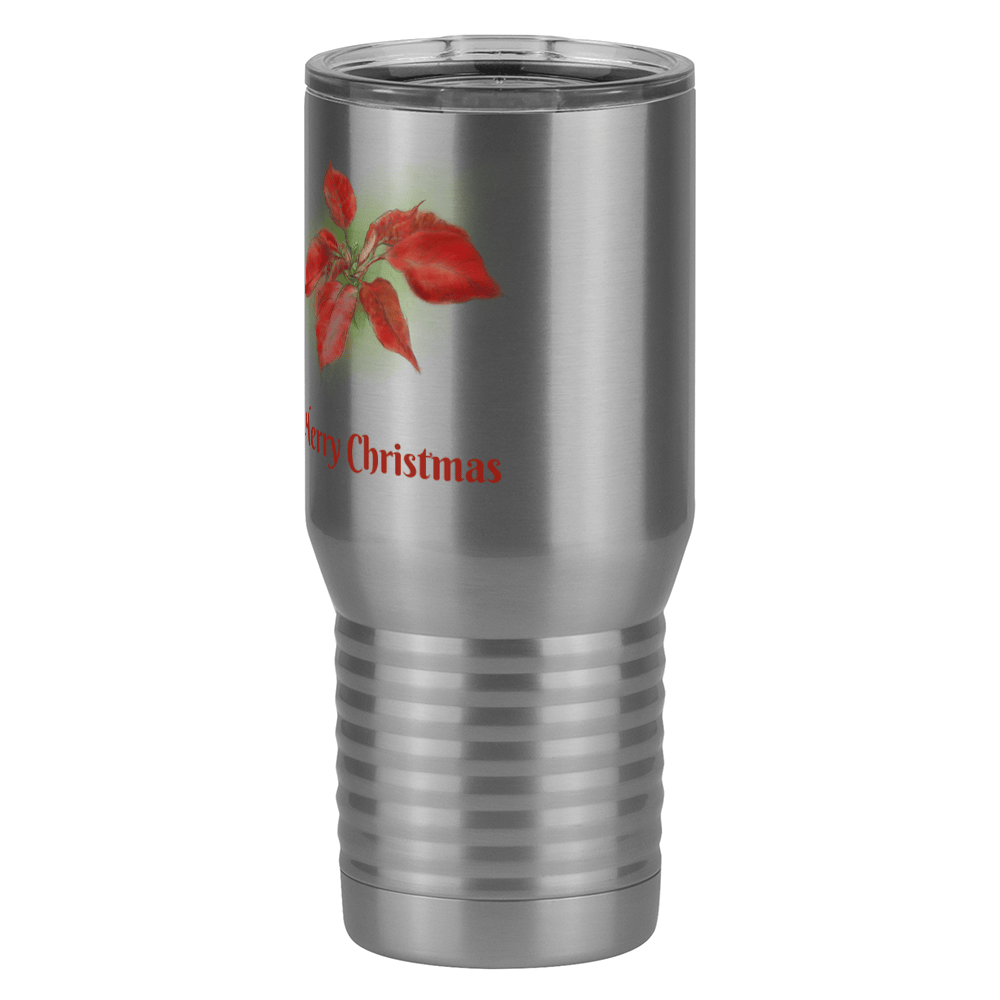 Personalized Christmas Poinsettia Tumbler, Tall Travel Coffee Mug, White 20 oz Polar Camel, Stainless Steel, Vacuum Insulated - Front Print - Front Right View