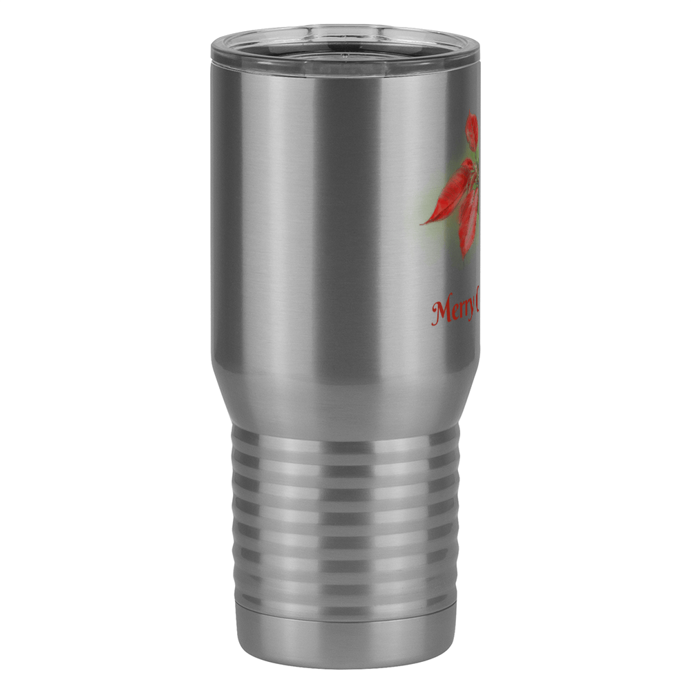 Personalized Christmas Poinsettia Tumbler, Tall Travel Coffee Mug, White 20 oz Polar Camel, Stainless Steel, Vacuum Insulated - Front Print - Left View