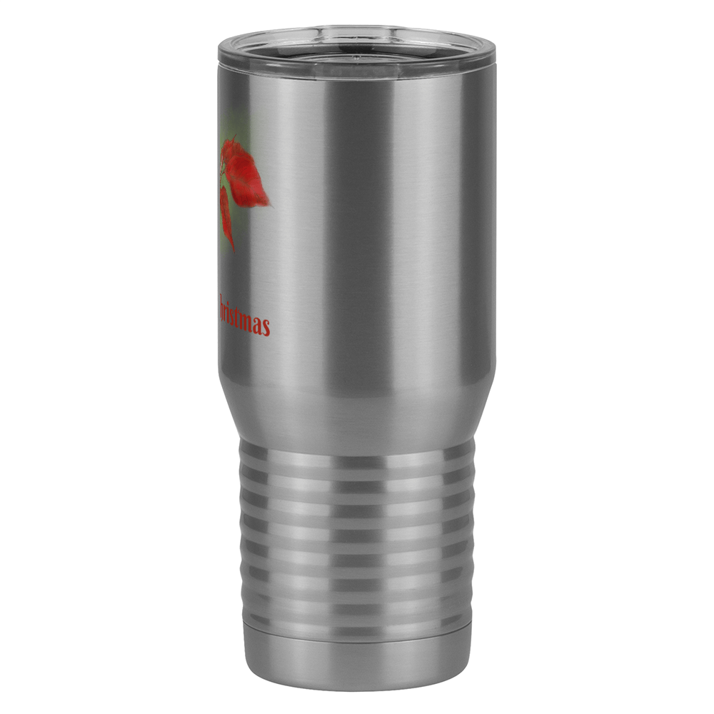 Personalized Christmas Poinsettia Tumbler, Tall Travel Coffee Mug, White 20 oz Polar Camel, Stainless Steel, Vacuum Insulated - Front Print - Right View