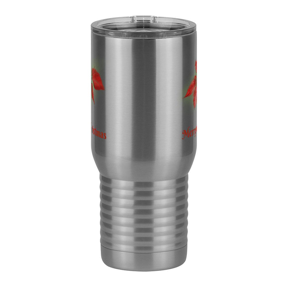 Personalized Christmas Poinsettia Travel Coffee Mug Tumbler with Handle (20 oz) - 2-sided print - Front View