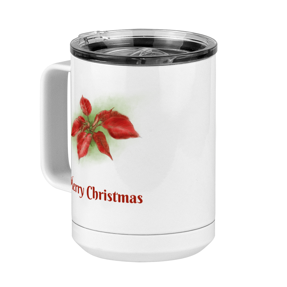 Personalized Christmas Poinsettia Coffee Mug Tumbler with Handle (15 oz) - 2-sided print - Front Left View