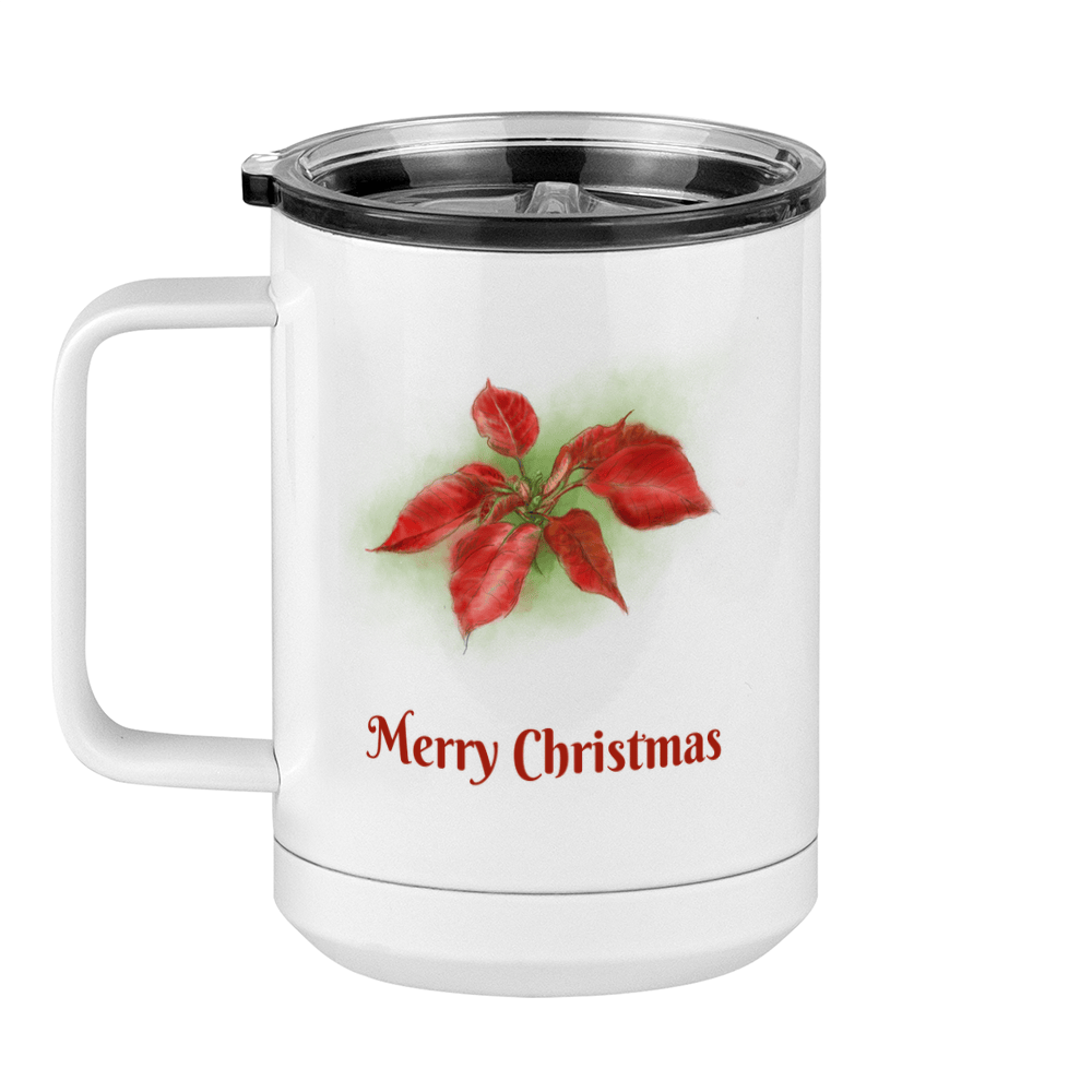 Personalized Christmas Poinsettia Coffee Mug Tumbler with Handle (15 oz) - 2-sided print - Left View