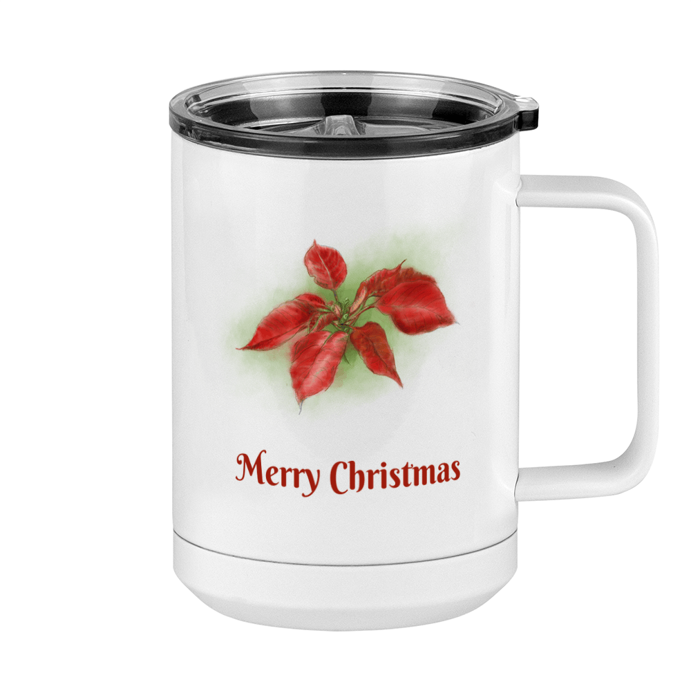 Personalized Christmas Poinsettia Coffee Mug Tumbler with Handle (15 oz) - 2-sided print - Right View