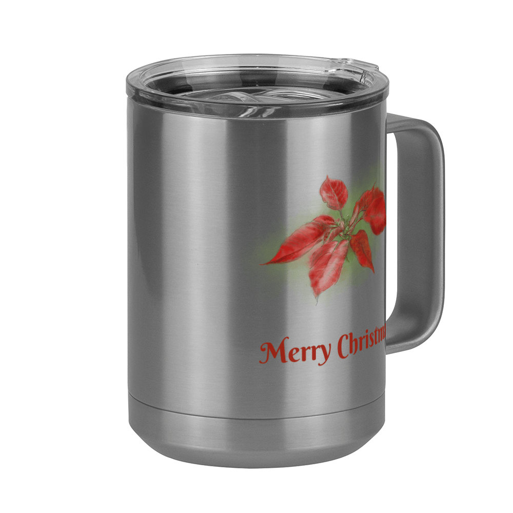 Personalized Christmas Poinsettia Coffee Mug Tumbler with Handle (15 oz) - 2-sided print - Front Right View