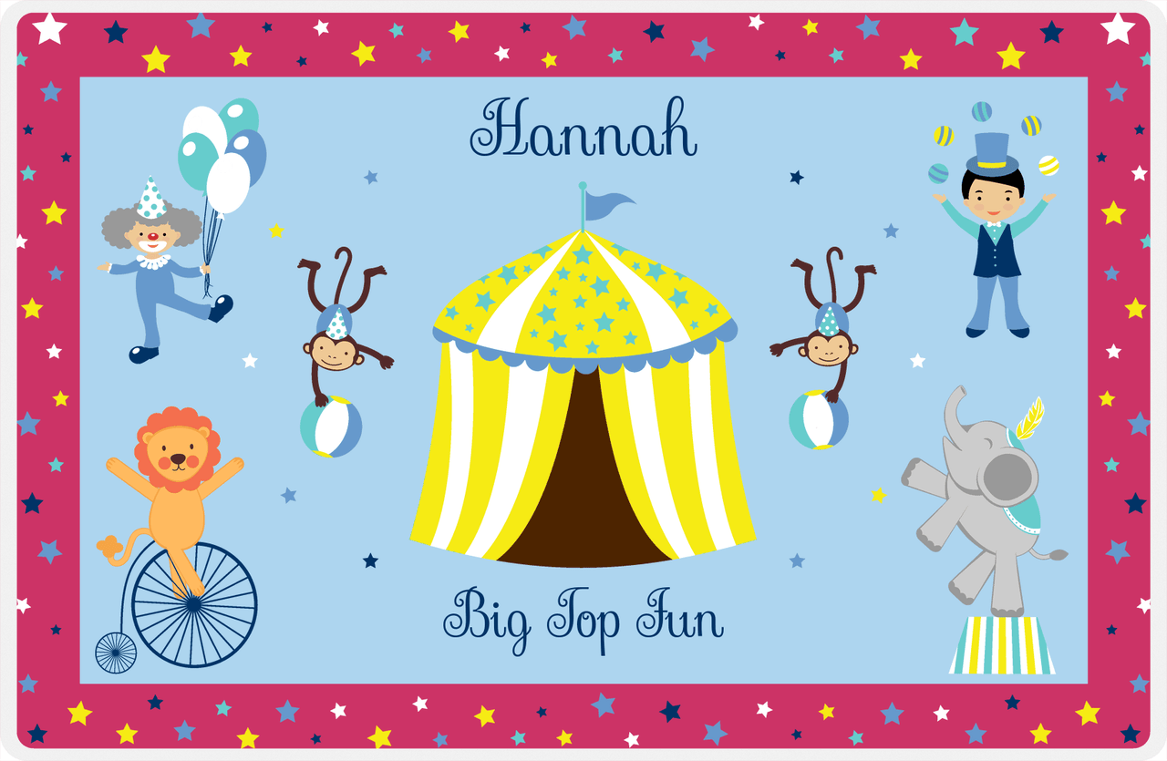Personalized Circus Animals Placemat I - Big Top - Blue Background -  View