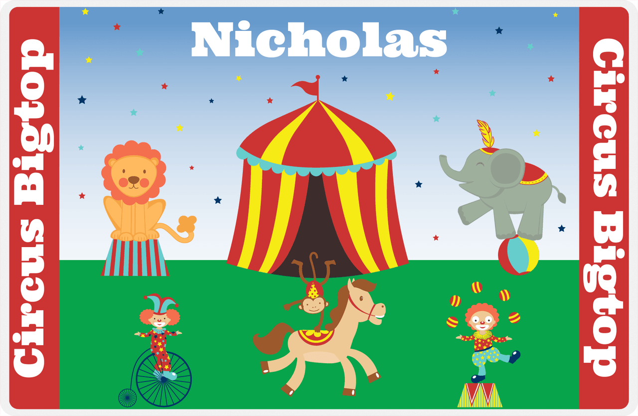 Personalized Circus Animals Placemat II - Circus Bigtop - Blue Background -  View