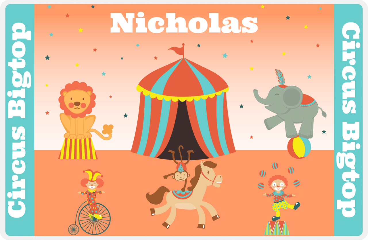 Personalized Circus Animals Placemat II - Circus Bigtop - Orange Background -  View