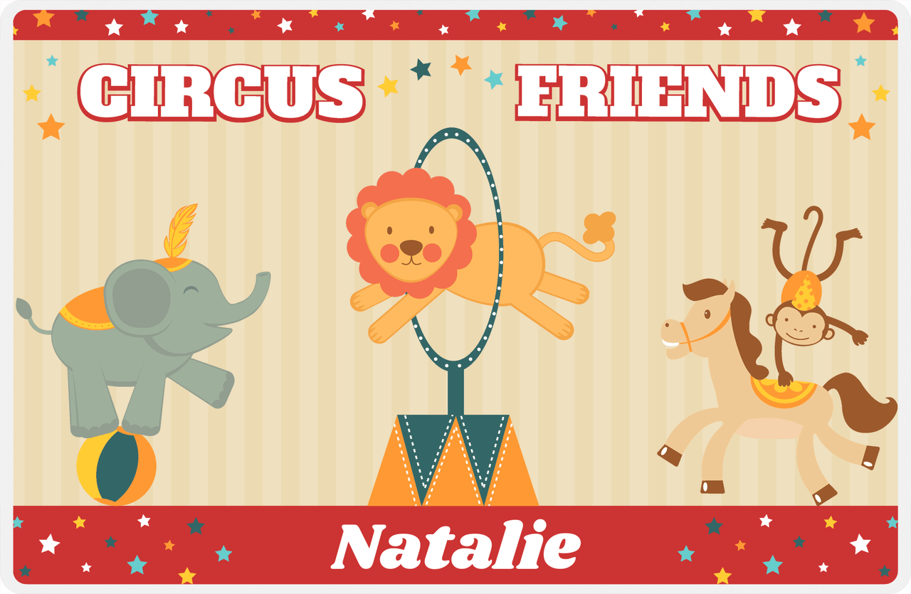 Personalized Circus Animals Placemat III - Circus Friends - Tan Background -  View