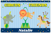 Thumbnail for Personalized Circus Animals Placemat III - Circus Friends - Blue Background -  View