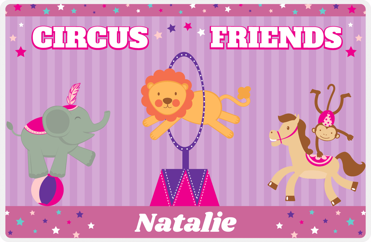 Personalized Circus Animals Placemat III - Circus Friends - Purple Background -  View