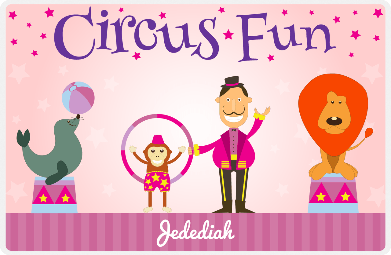 Personalized Circus Animals Placemat IV - Circus Fun - Pink Background -  View
