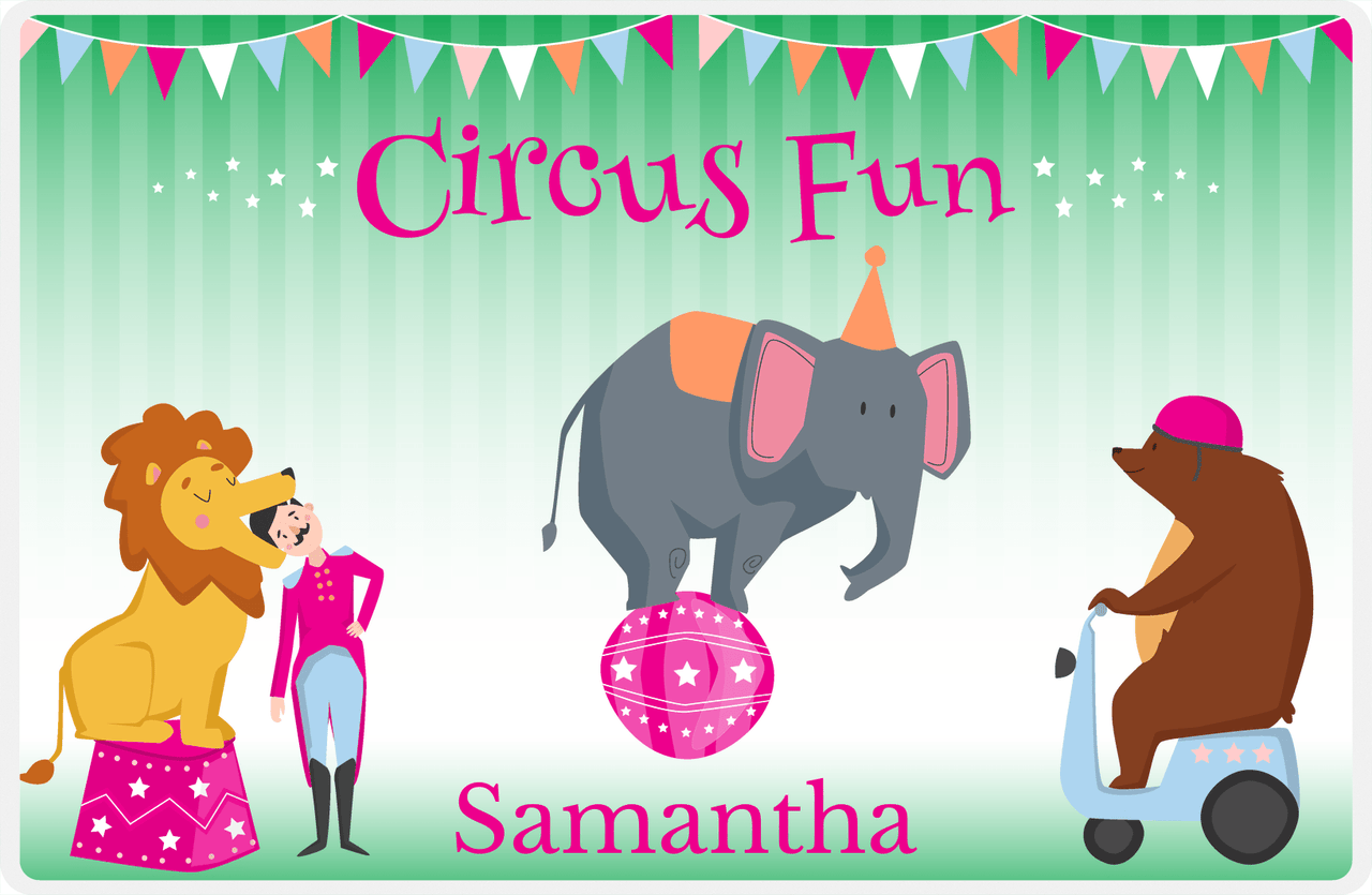 Personalized Circus Animals Placemat VI - Precarious Pachyderm - Green Background -  View