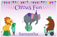 Thumbnail for Personalized Circus Animals Placemat VI - Precarious Pachyderm - Purple Background -  View