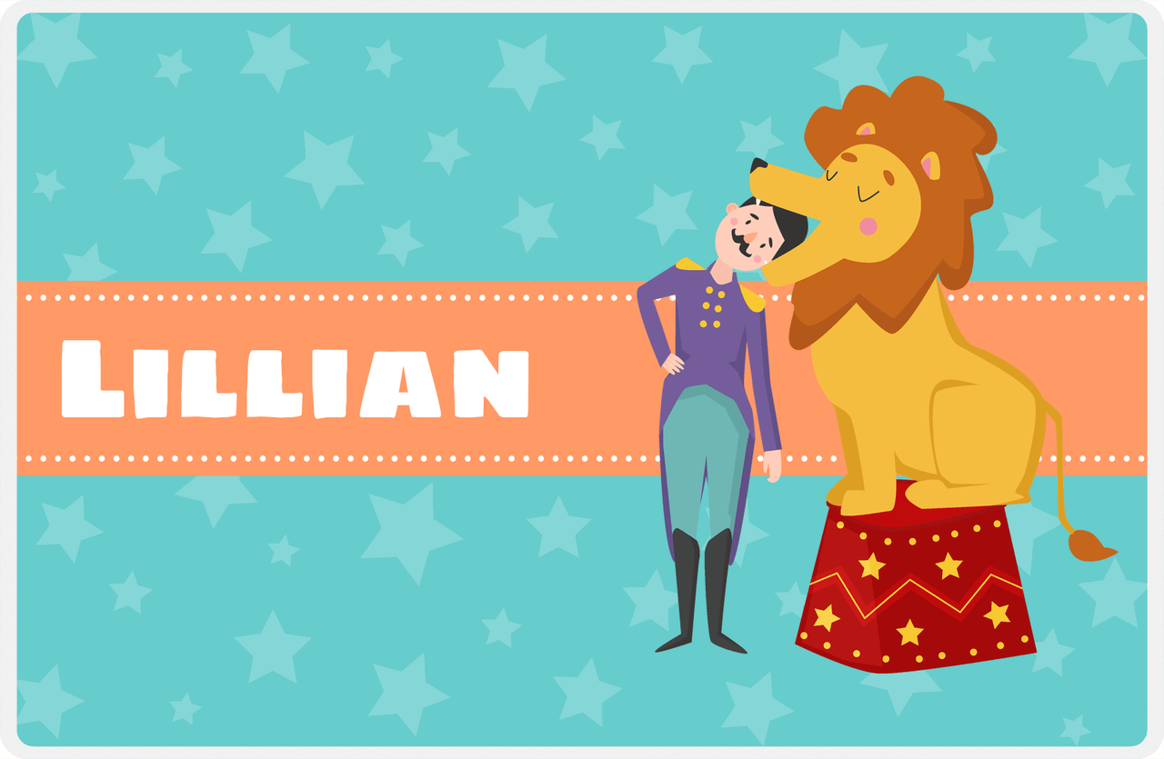 Personalized Circus Animals Placemat VII - Teal Background - Lion -  View
