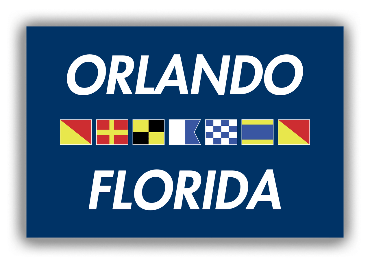 Personalized City & State Nautical Flags Canvas Wrap & Photo Print - Blue Background - White Border Flags - Orlando, Florida - Front View