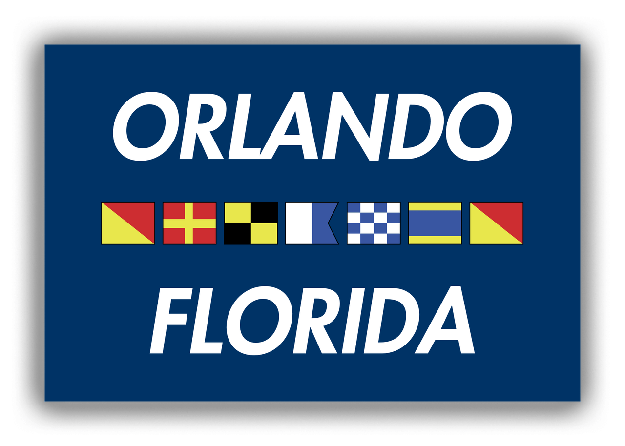 Personalized City & State Nautical Flags Canvas Wrap & Photo Print - Blue Background - Black Border Flags - Orlando, Florida - Front View