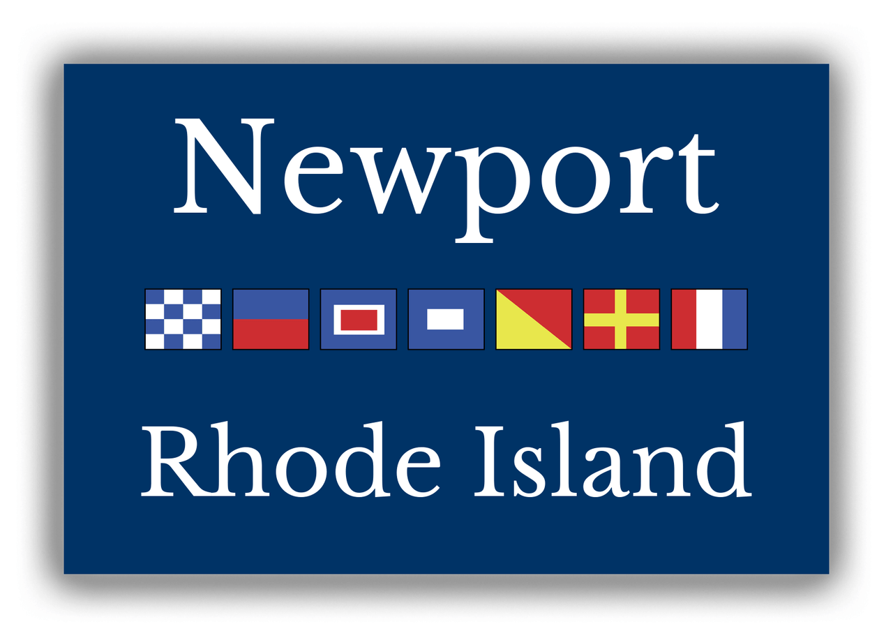 Personalized City & State Nautical Flags Canvas Wrap & Photo Print - Blue Background - Black Border Flags - Newport, Rhode Island - Front View