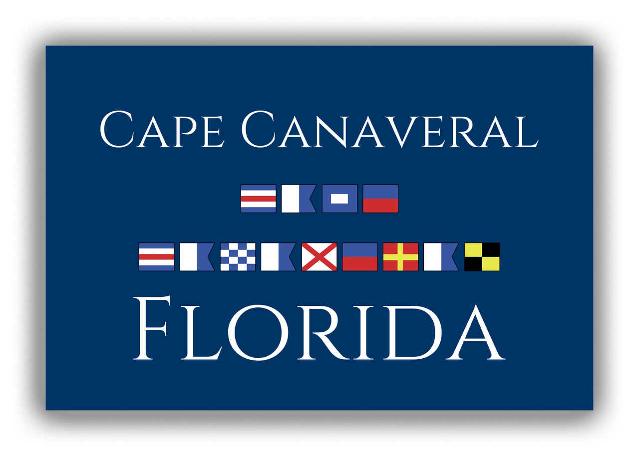 Personalized City & State Nautical Flags Canvas Wrap & Photo Print - Blue Background - Black Border Flags - Cape Canaveral, Florida - Front View