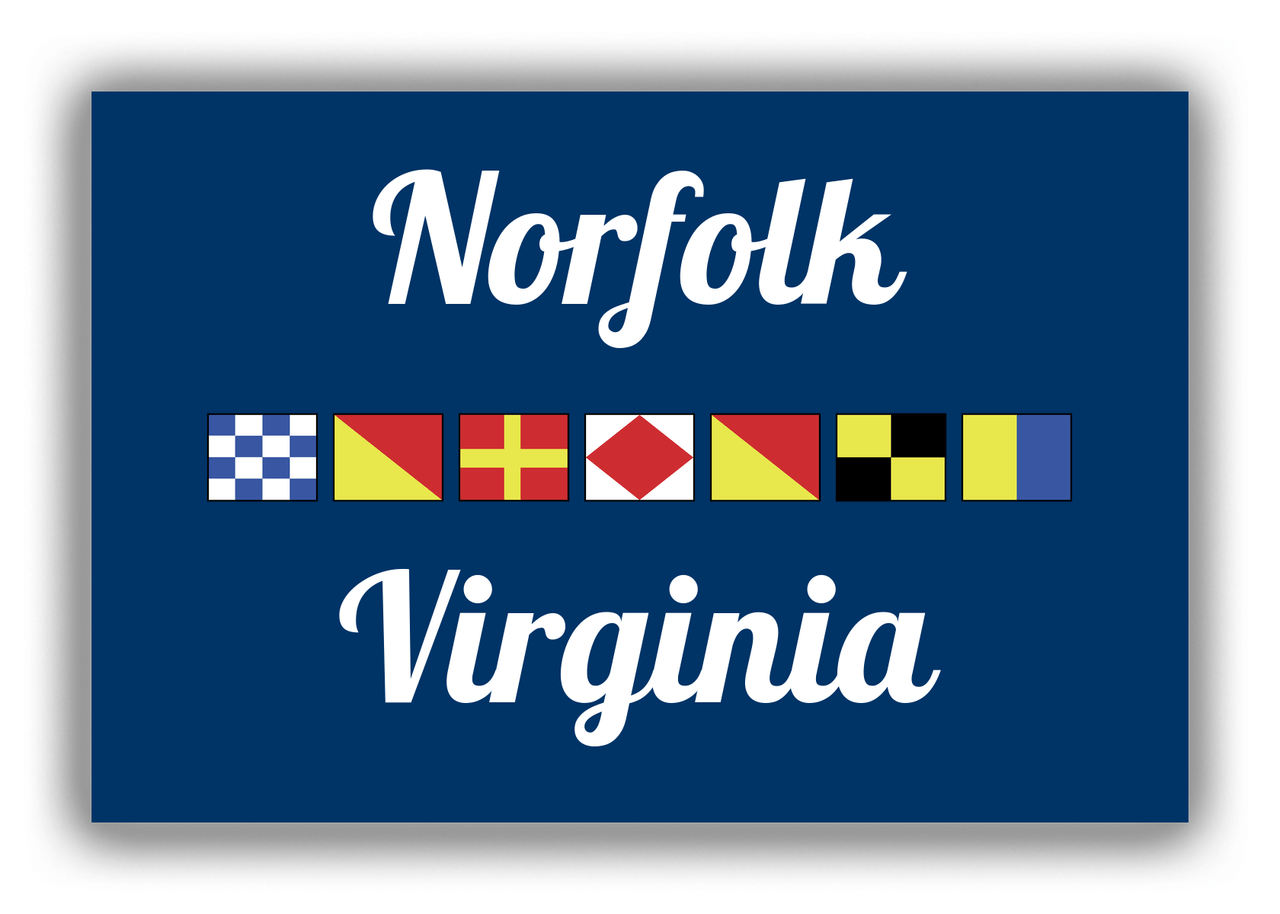 Personalized City & State Nautical Flags Canvas Wrap & Photo Print - Blue Background - Black Border Flags - Norfolk, Virginia - Front View