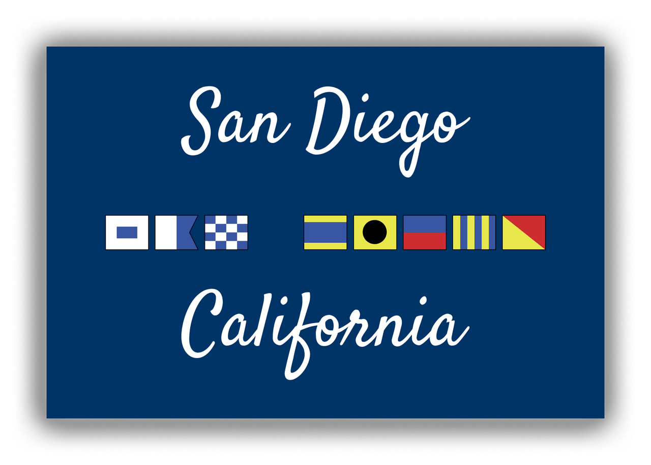 Personalized City & State Nautical Flags Canvas Wrap & Photo Print - Blue Background - Black Border Flags - San Diego, California - Front View