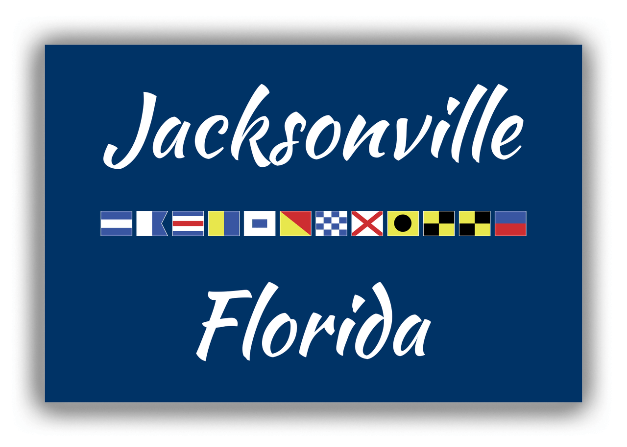 Personalized City & State Nautical Flags Canvas Wrap & Photo Print - Blue Background - White Border Flags - Jacksonville, Florida - Front View