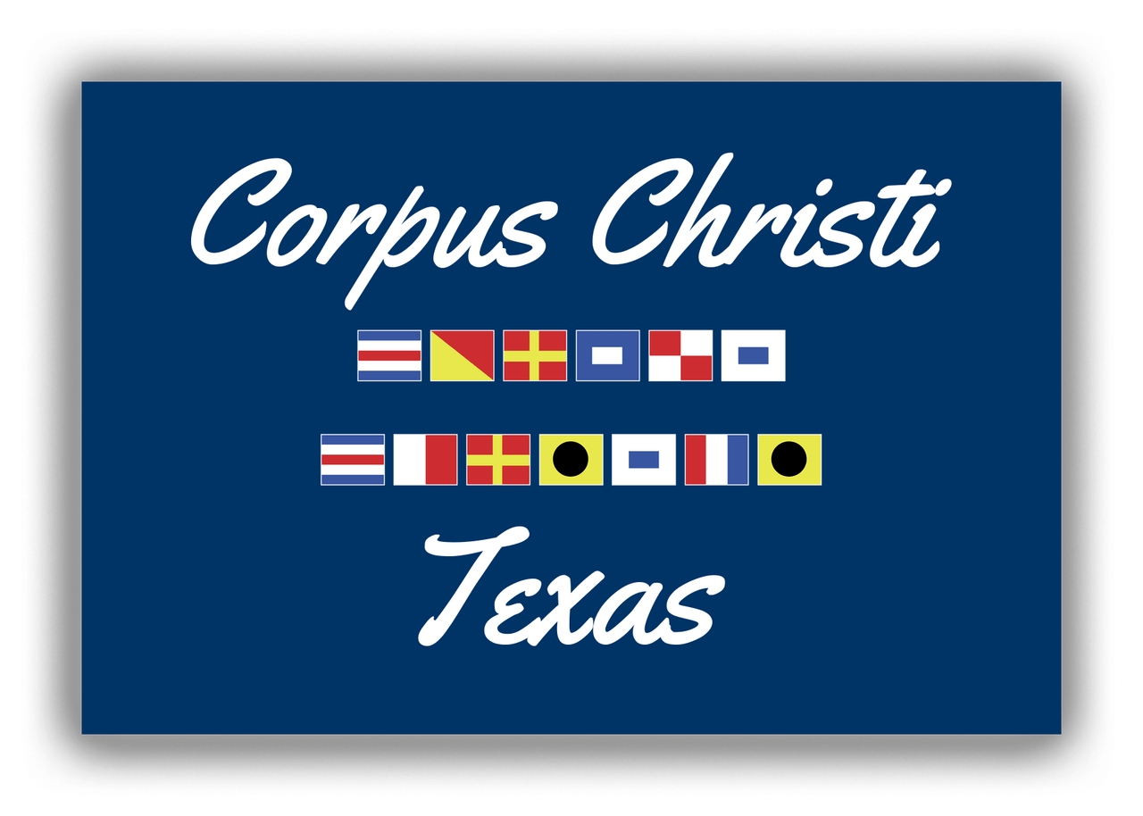 Personalized City & State Nautical Flags Canvas Wrap & Photo Print - Blue Background - White Border Flags - Corpus Christi, Texas - Front View
