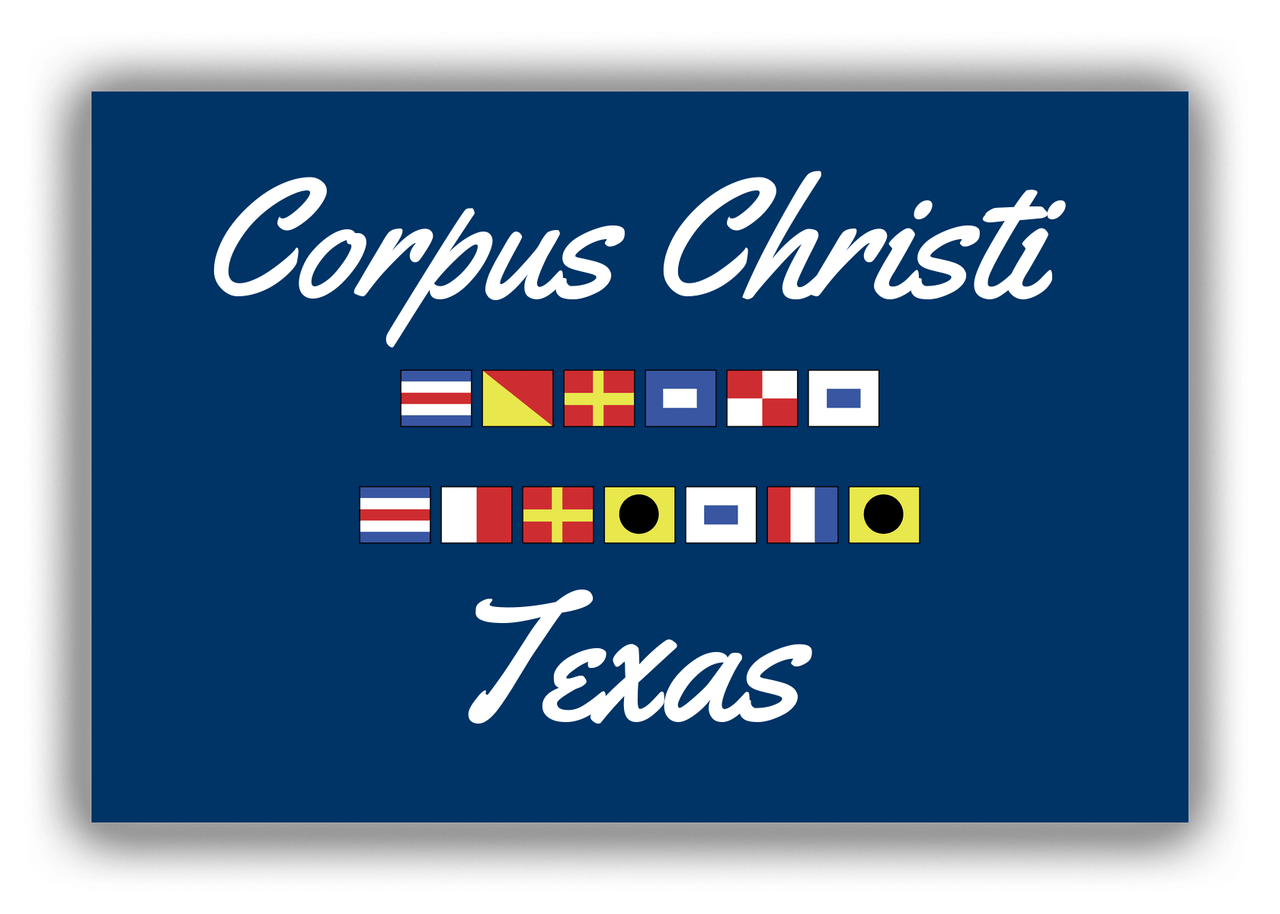 Personalized City & State Nautical Flags Canvas Wrap & Photo Print - Blue Background - Black Border Flags - Corpus Christi, Texas - Front View