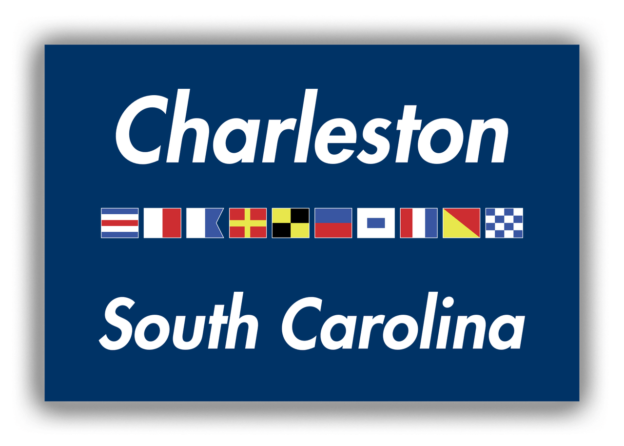 Personalized City & State Nautical Flags Canvas Wrap & Photo Print - Blue Background - White Border Flags - Charleston, South Carolina - Front View