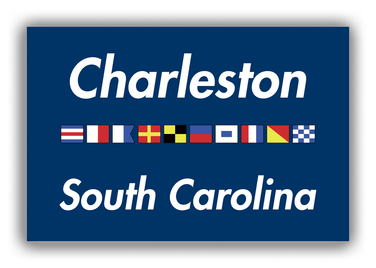 Personalized City & State Nautical Flags Canvas Wrap & Photo Print - Blue Background - Black Border Flags - Charleston, South Carolina - Front View