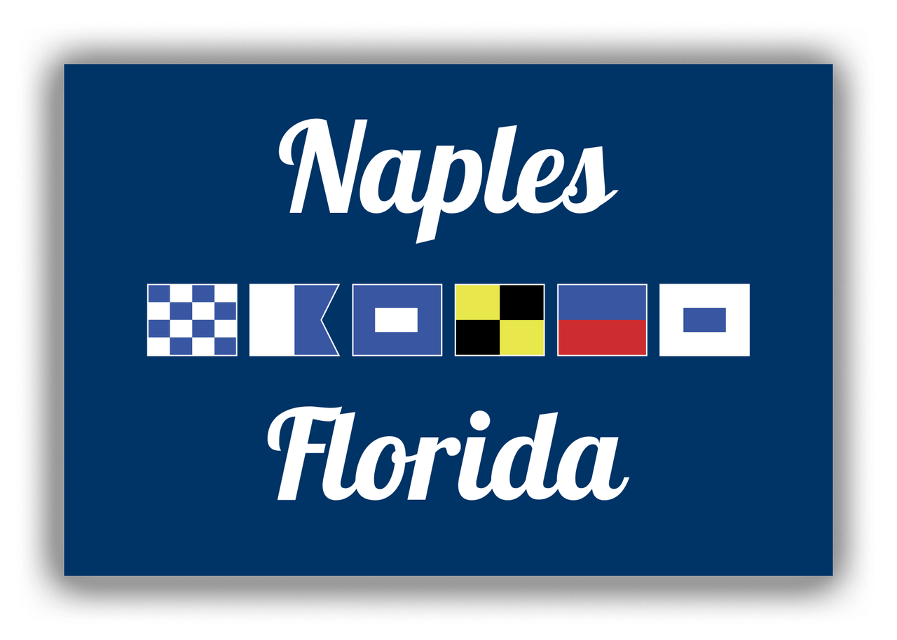 Personalized City & State Nautical Flags Canvas Wrap & Photo Print - Blue Background - White Border Flags - Naples, Florida - Front View
