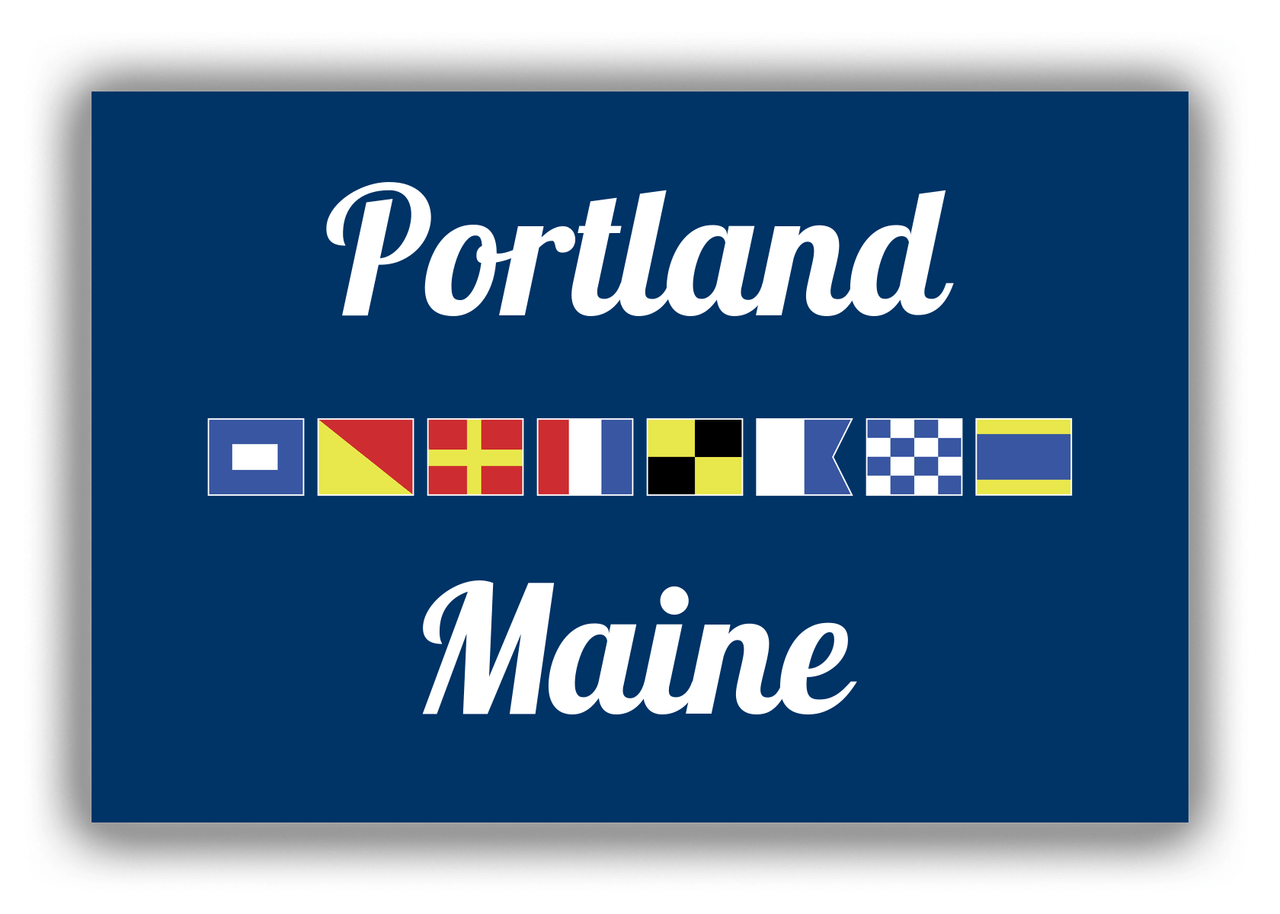 Personalized City & State Nautical Flags Canvas Wrap & Photo Print - Blue Background - White Border Flags - Portland, Maine - Front View