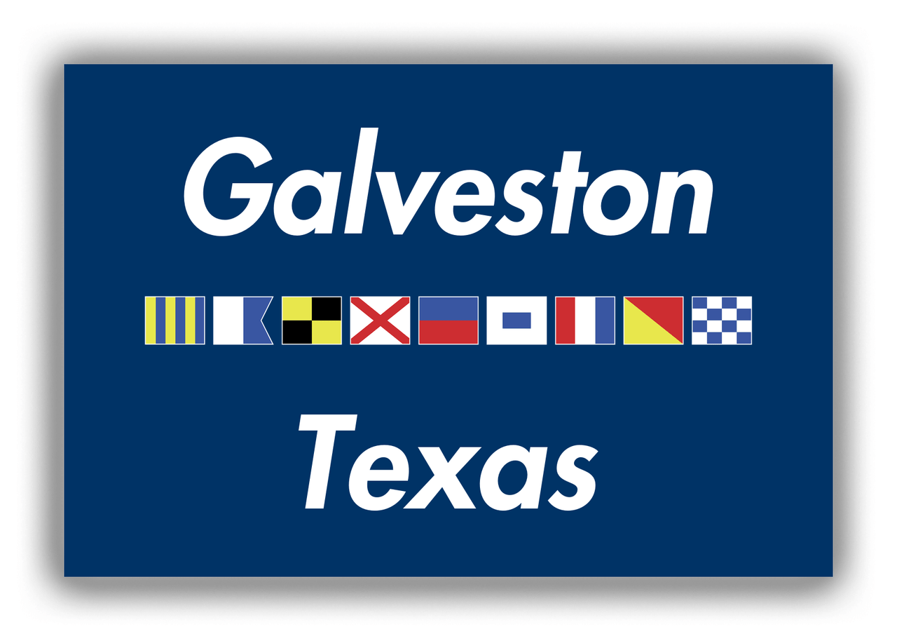 Personalized City & State Nautical Flags Canvas Wrap & Photo Print - Blue Background - White Border Flags - Galveston, Texas - Front View