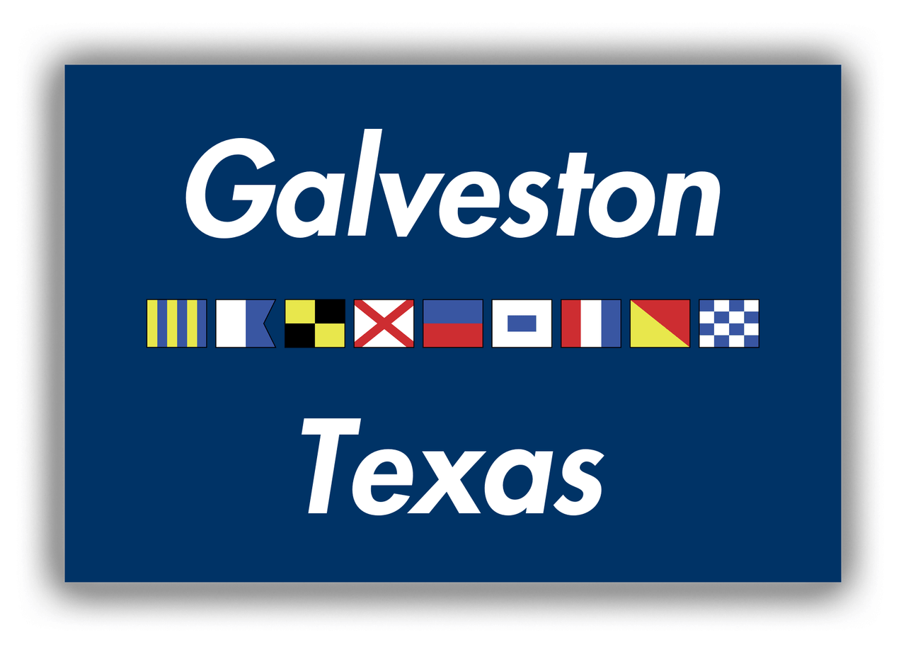 Personalized City & State Nautical Flags Canvas Wrap & Photo Print - Blue Background - Black Border Flags - Galveston, Texas - Front View
