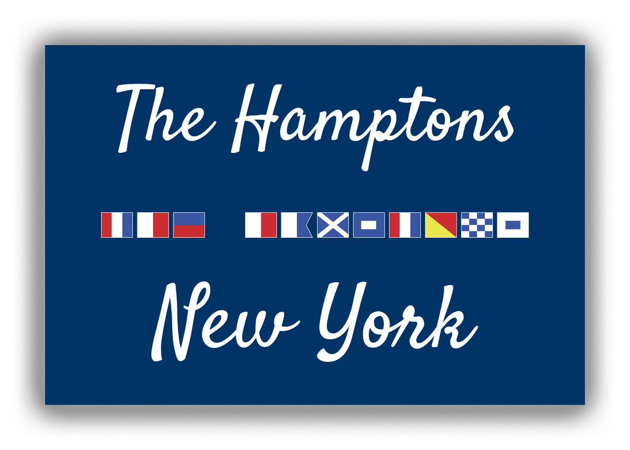 Personalized City & State Nautical Flags Canvas Wrap & Photo Print - Blue Background - White Border Flags - The Hamptons, New York - Front View