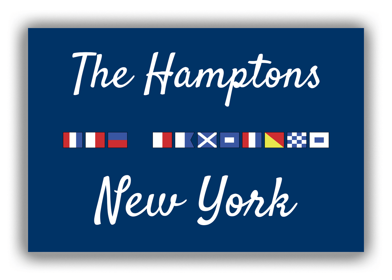 Personalized City & State Nautical Flags Canvas Wrap & Photo Print - Blue Background - Black Border Flags - The Hamptons, New York - Front View