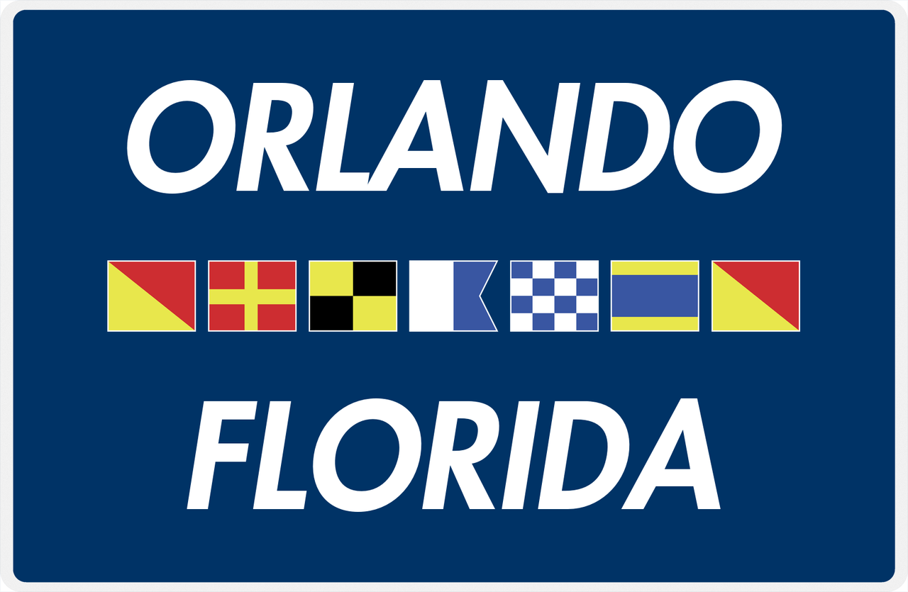 Personalized City & State Nautical Flags Placemat - Blue Background - White Border Flags - Orlando, Florida -  View