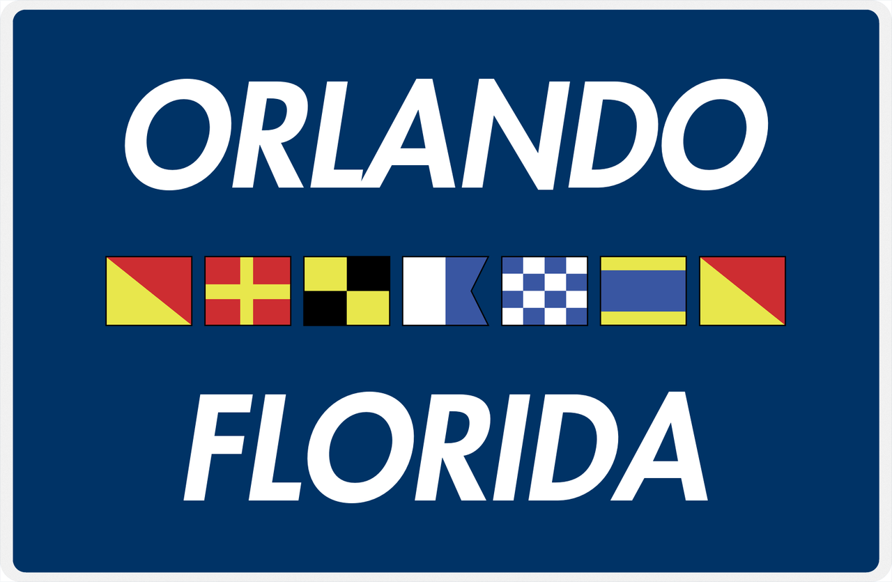 Personalized City & State Nautical Flags Placemat - Blue Background - Black Border Flags - Orlando, Florida -  View