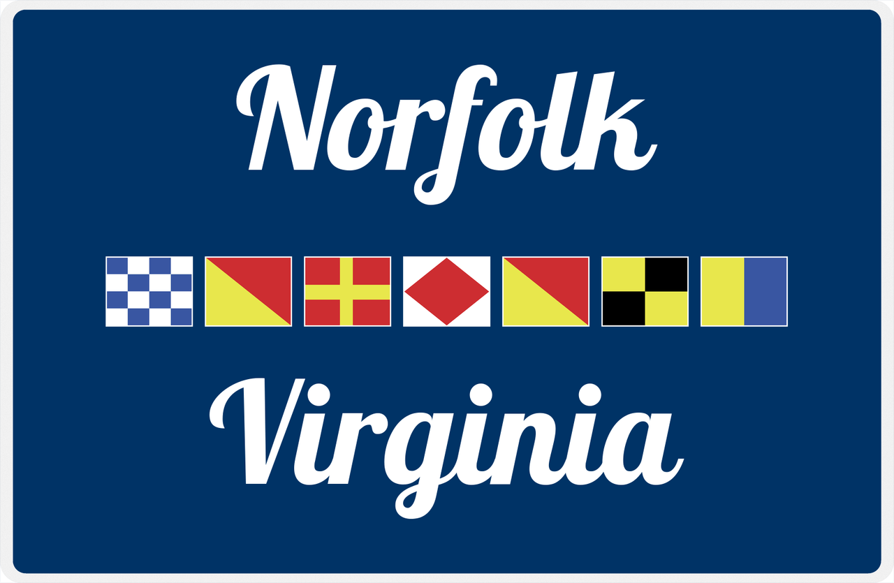 Personalized City & State Nautical Flags Placemat - Blue Background - White Border Flags - Norfolk, Virginia -  View