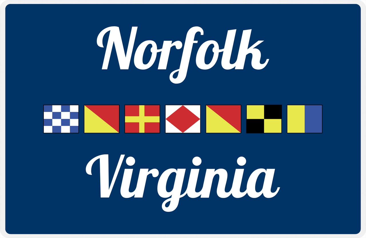 Personalized City & State Nautical Flags Placemat - Blue Background - Black Border Flags - Norfolk, Virginia -  View
